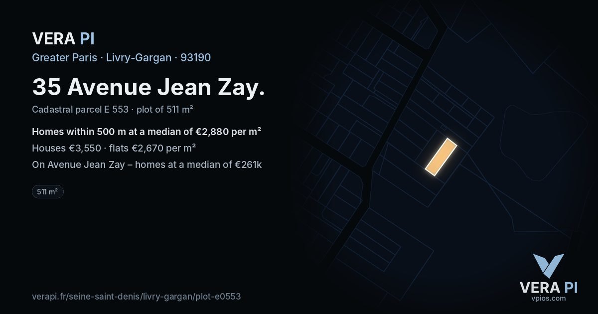 35 Avenue Jean Zay, Livry-Gargan at night – the plot lit, the parcels around coloured by the prices near them