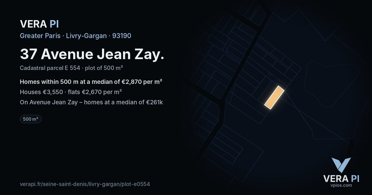 37 Avenue Jean Zay, Livry-Gargan at night – the plot lit, the parcels around coloured by the prices near them