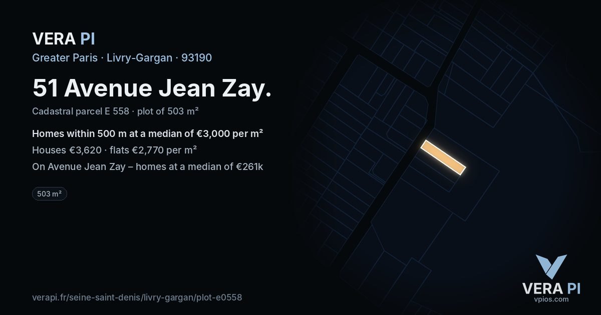 51 Avenue Jean Zay, Livry-Gargan at night – the plot lit, the parcels around coloured by the prices near them