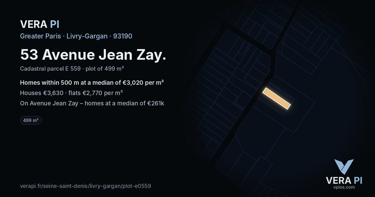 53 Avenue Jean Zay, Livry-Gargan at night – the plot lit, the parcels around coloured by the prices near them