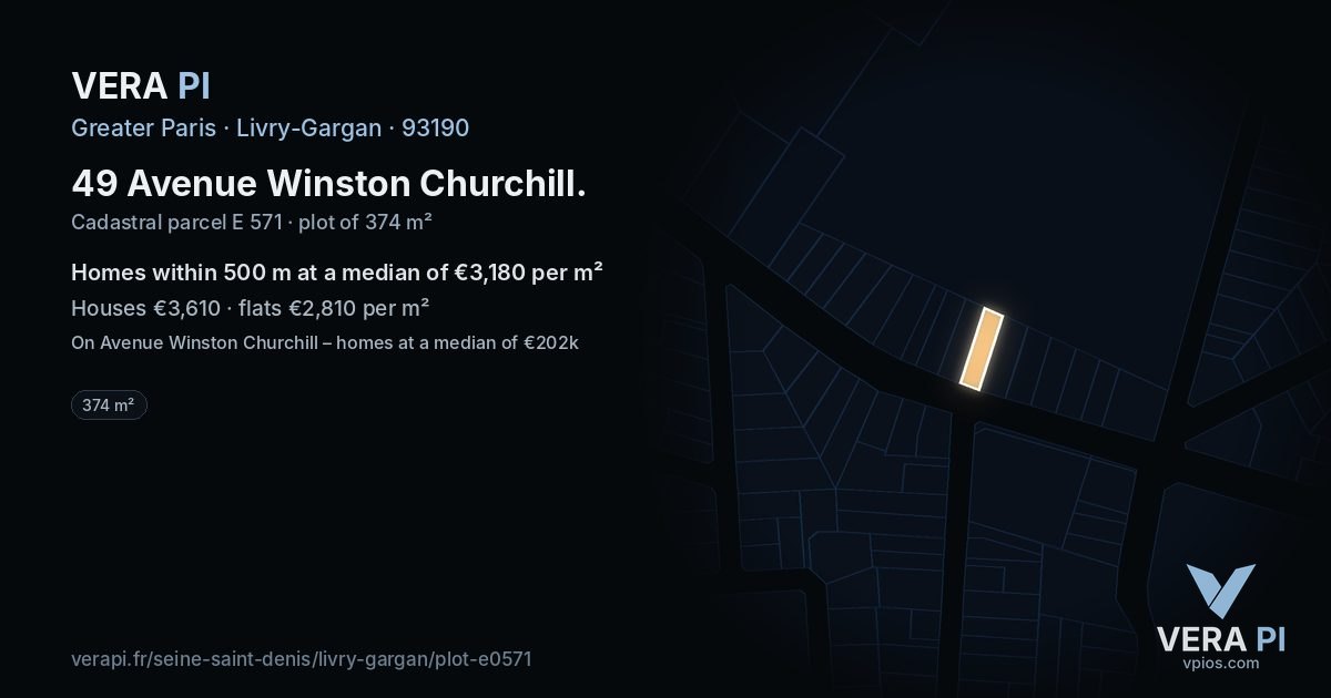 49 Avenue Winston Churchill, Livry-Gargan at night – the plot lit, the parcels around coloured by the prices near them