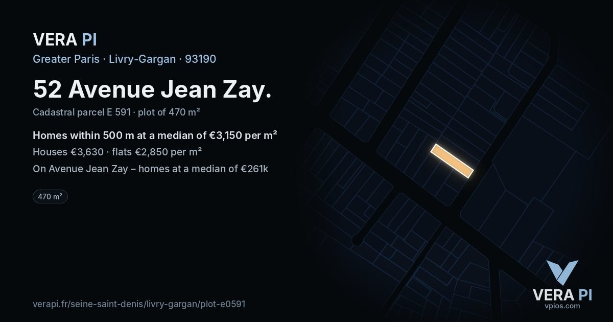 52 Avenue Jean Zay, Livry-Gargan at night – the plot lit, the parcels around coloured by the prices near them