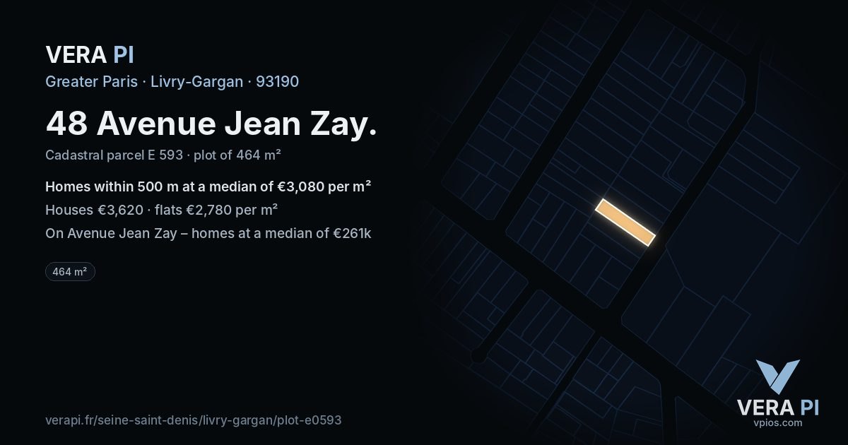 48 Avenue Jean Zay, Livry-Gargan at night – the plot lit, the parcels around coloured by the prices near them