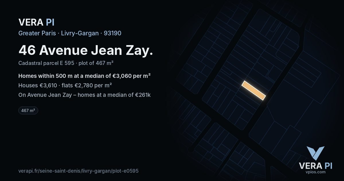 46 Avenue Jean Zay, Livry-Gargan at night – the plot lit, the parcels around coloured by the prices near them