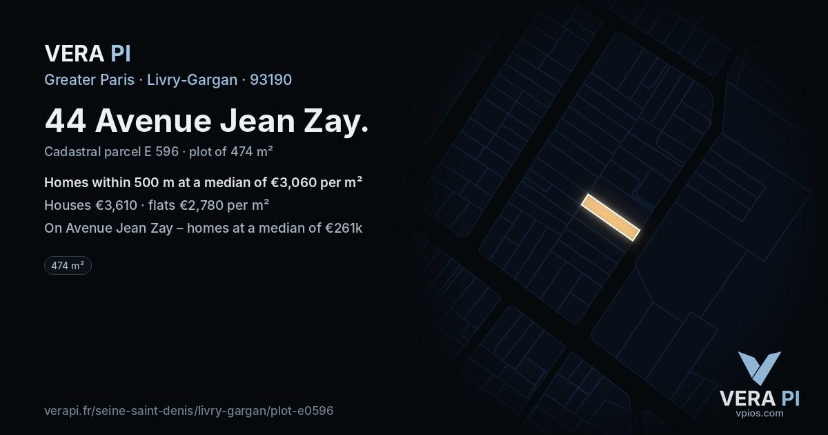 44 Avenue Jean Zay, Livry-Gargan at night – the plot lit, the parcels around coloured by the prices near them