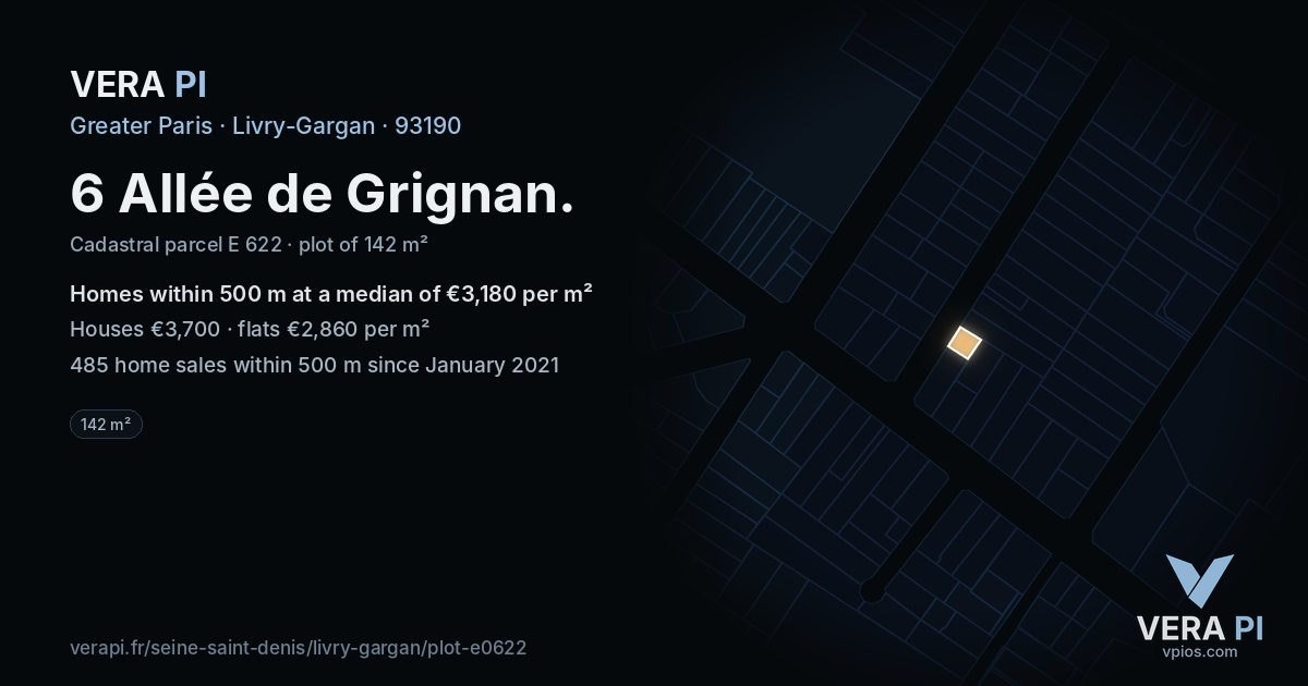 6 Allée de Grignan, Livry-Gargan at night – the plot lit, the parcels around coloured by the prices near them