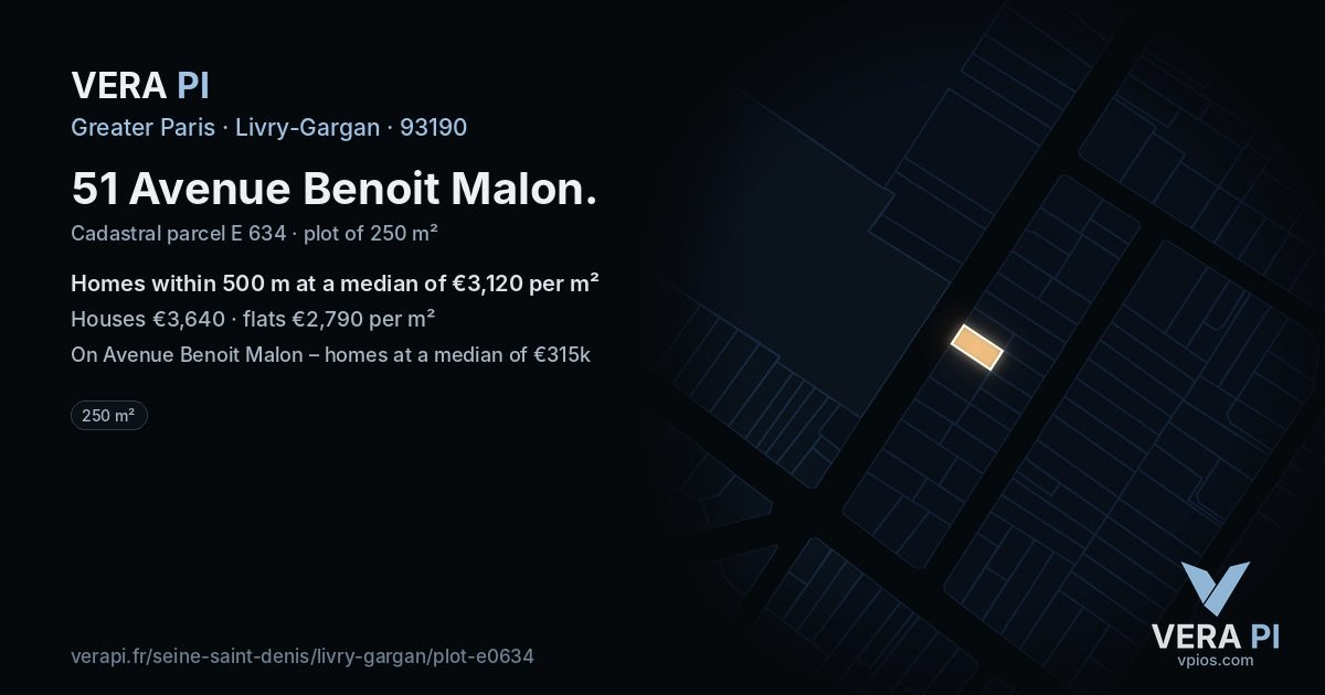 51 Avenue Benoit Malon, Livry-Gargan at night – the plot lit, the parcels around coloured by the prices near them