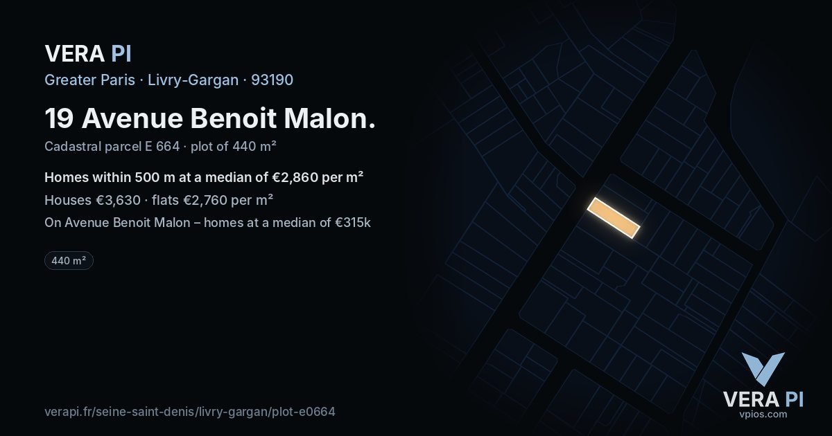 19 Avenue Benoit Malon, Livry-Gargan at night – the plot lit, the parcels around coloured by the prices near them