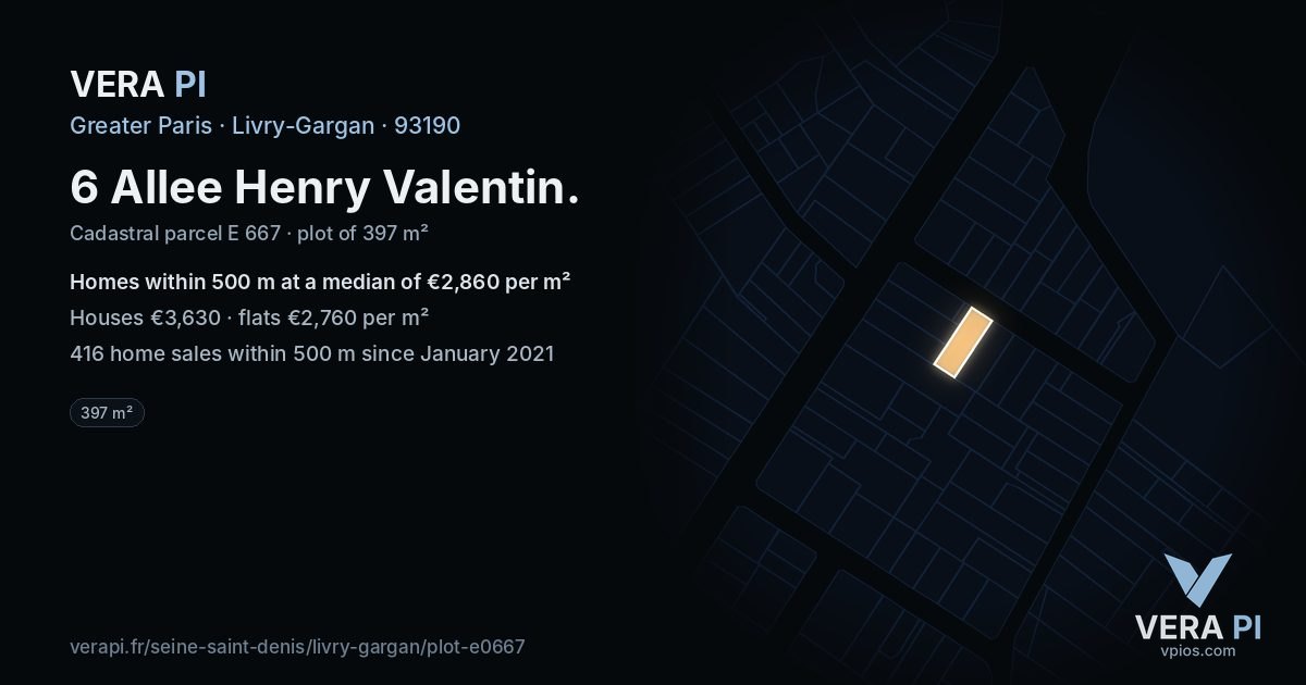 6 Allee Henry Valentin, Livry-Gargan at night – the plot lit, the parcels around coloured by the prices near them
