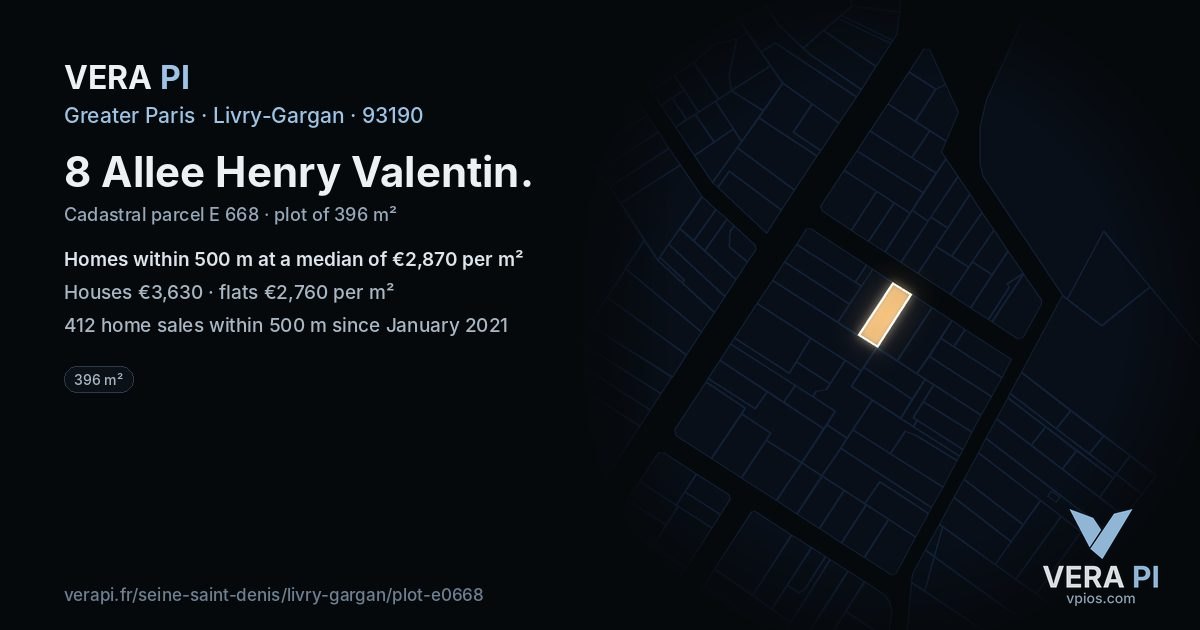 8 Allee Henry Valentin, Livry-Gargan at night – the plot lit, the parcels around coloured by the prices near them