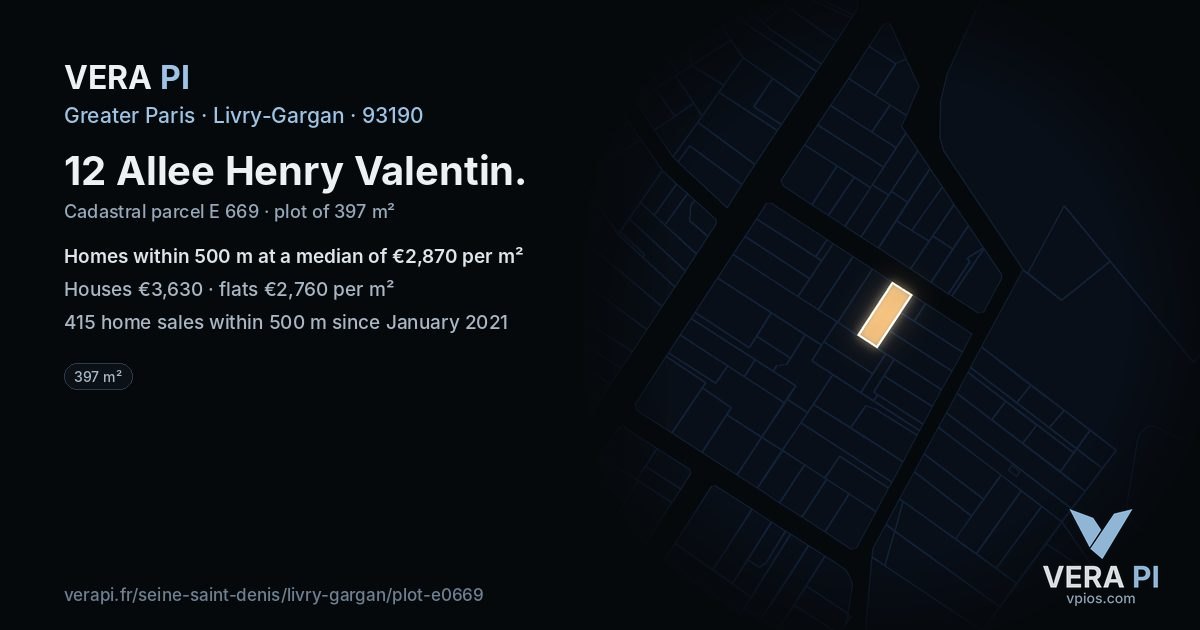 12 Allee Henry Valentin, Livry-Gargan at night – the plot lit, the parcels around coloured by the prices near them