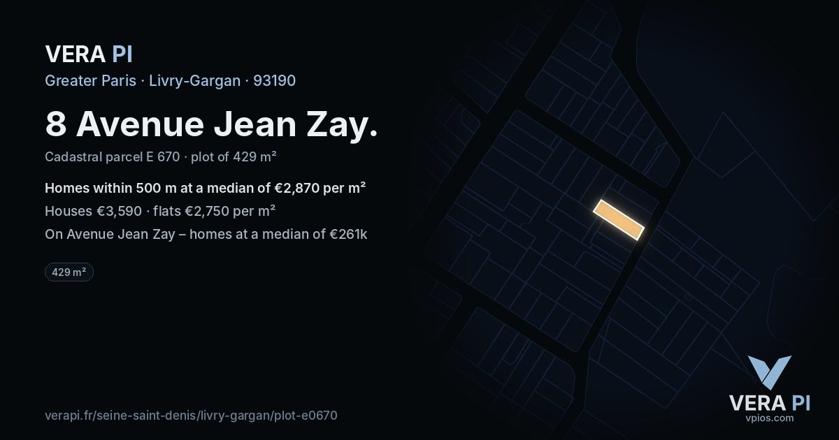 8 Avenue Jean Zay, Livry-Gargan at night – the plot lit, the parcels around coloured by the prices near them