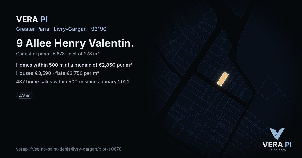 9 Allee Henry Valentin, Livry-Gargan at night – the plot lit, the parcels around coloured by the prices near them