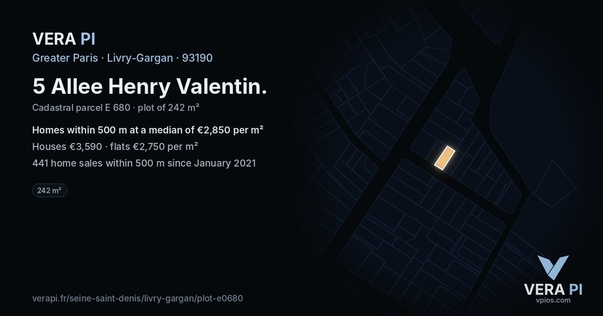 5 Allee Henry Valentin, Livry-Gargan at night – the plot lit, the parcels around coloured by the prices near them