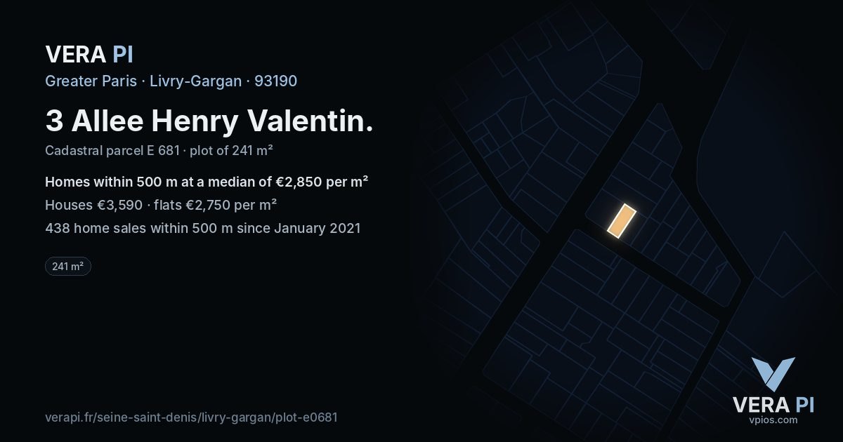 3 Allee Henry Valentin, Livry-Gargan at night – the plot lit, the parcels around coloured by the prices near them