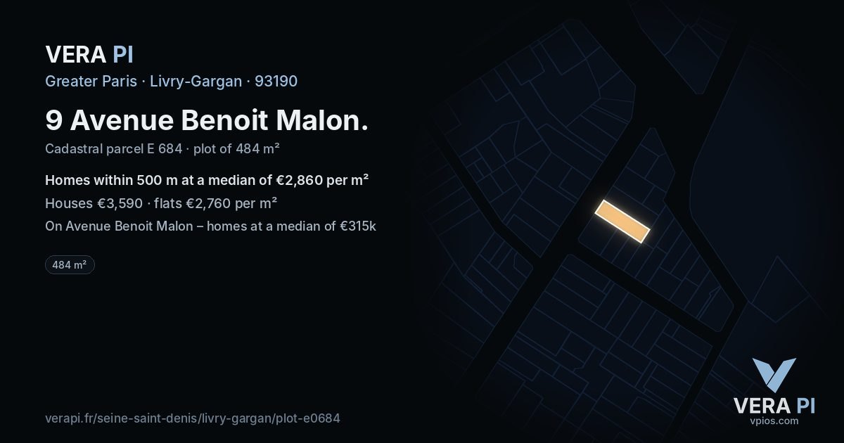 9 Avenue Benoit Malon, Livry-Gargan at night – the plot lit, the parcels around coloured by the prices near them