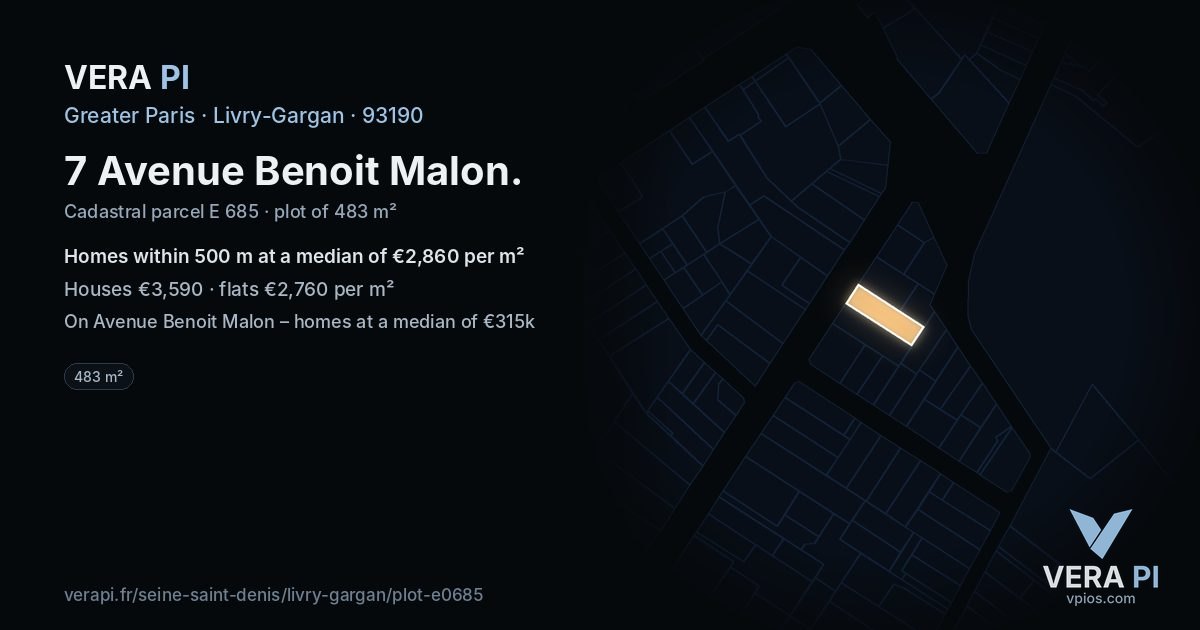 7 Avenue Benoit Malon, Livry-Gargan at night – the plot lit, the parcels around coloured by the prices near them