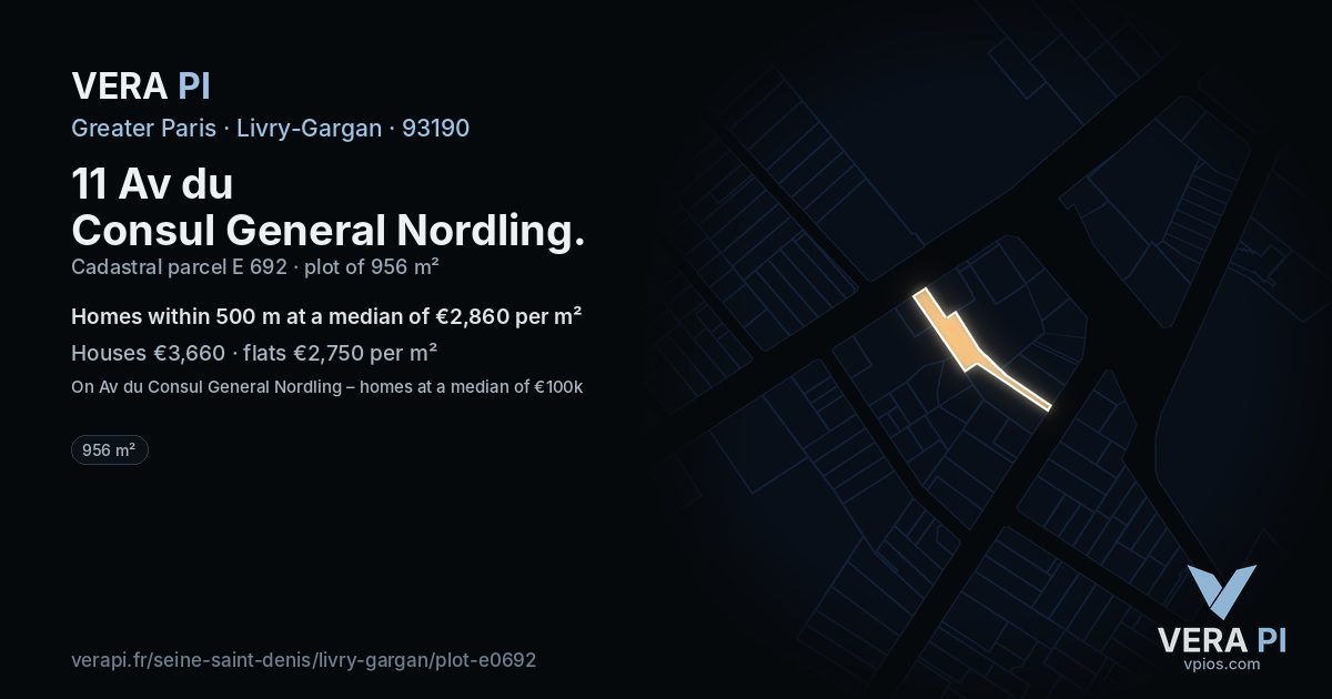 11 Av du Consul General Nordling, Livry-Gargan at night – the plot lit, the parcels around coloured by the prices near them