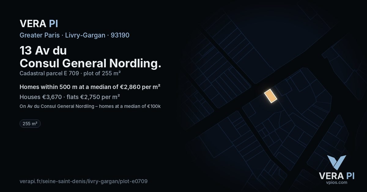 13 Av du Consul General Nordling, Livry-Gargan at night – the plot lit, the parcels around coloured by the prices near them