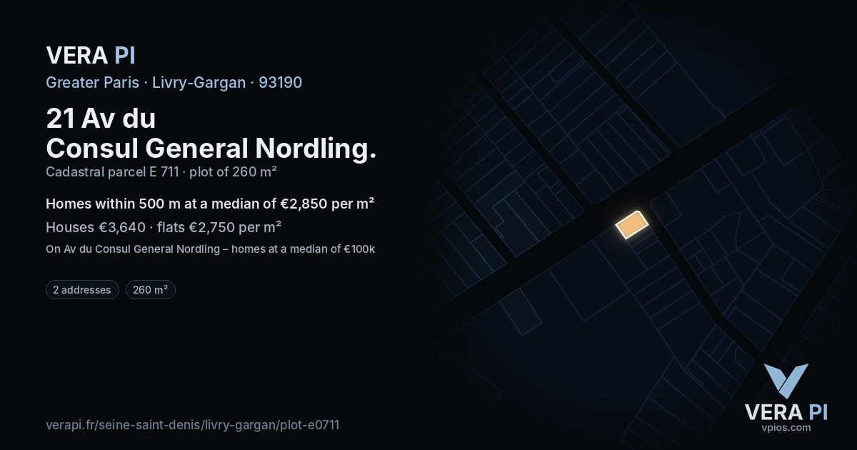 21 Av du Consul General Nordling, Livry-Gargan at night – the plot lit, the parcels around coloured by the prices near them