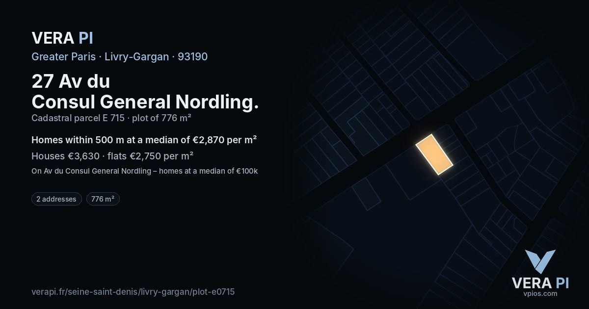 27 Av du Consul General Nordling, Livry-Gargan at night – the plot lit, the parcels around coloured by the prices near them
