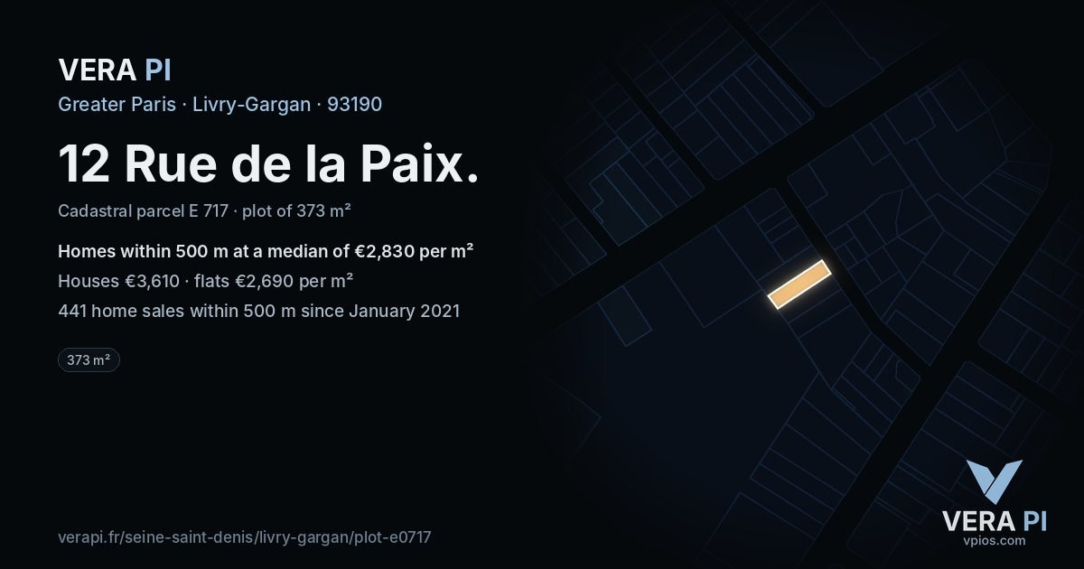12 Rue de la Paix, Livry-Gargan at night – the plot lit, the parcels around coloured by the prices near them