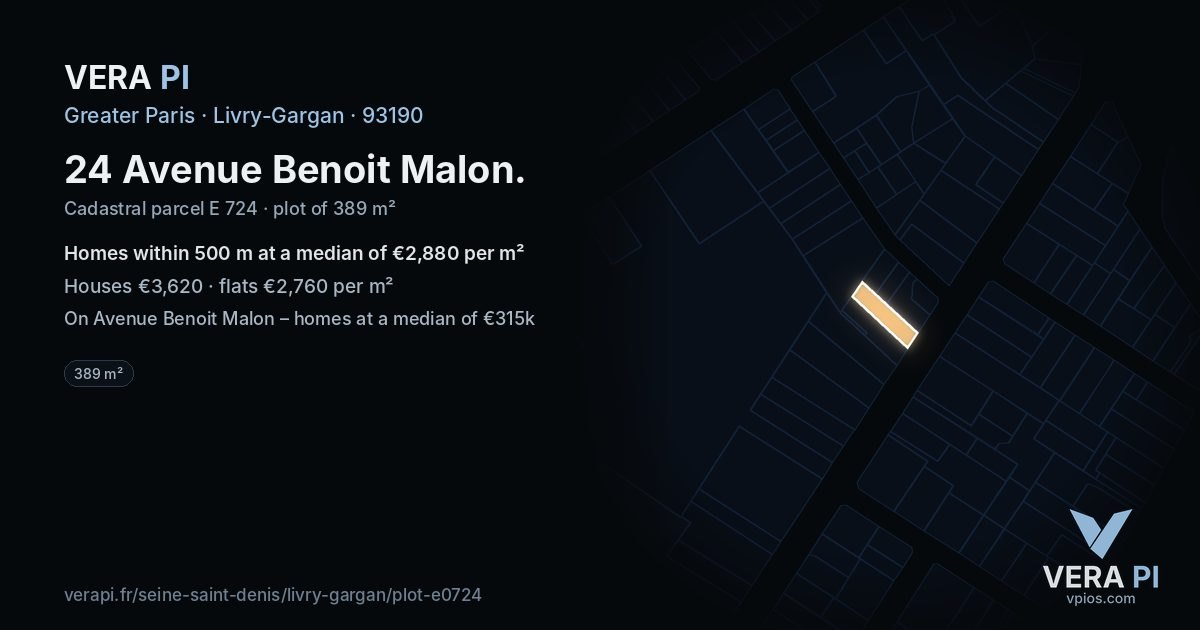 24 Avenue Benoit Malon, Livry-Gargan at night – the plot lit, the parcels around coloured by the prices near them