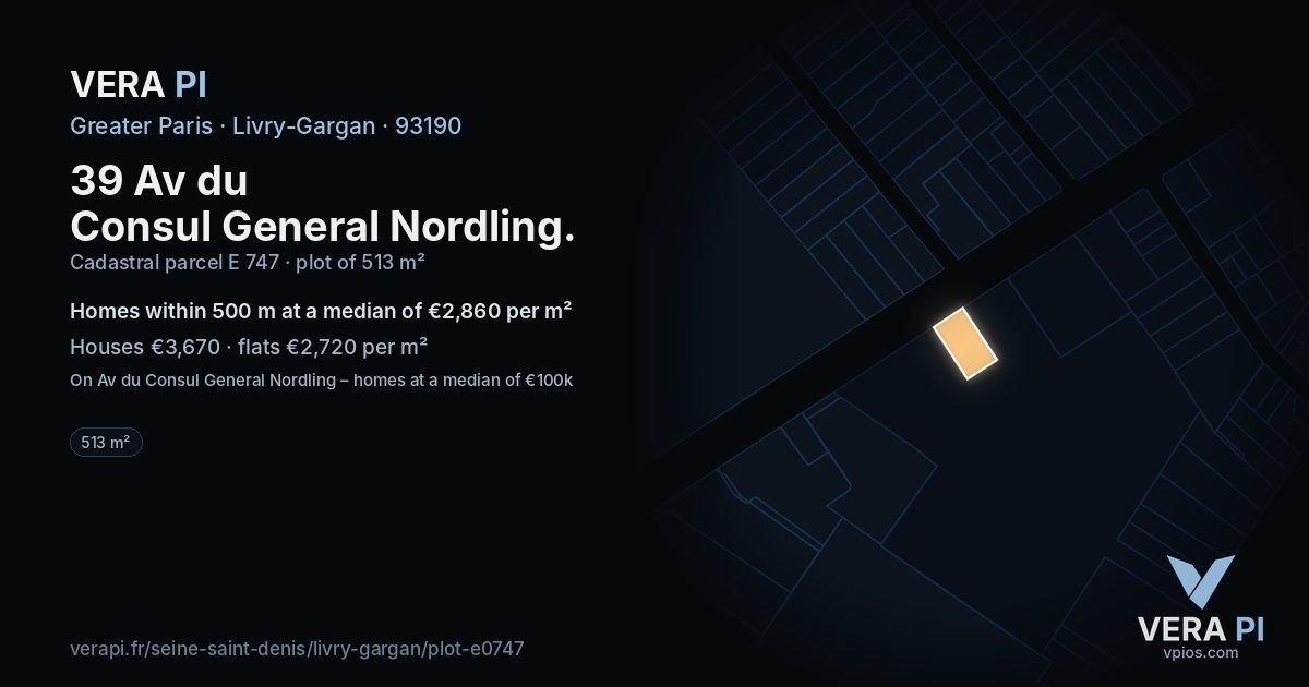 39 Av du Consul General Nordling, Livry-Gargan at night – the plot lit, the parcels around coloured by the prices near them