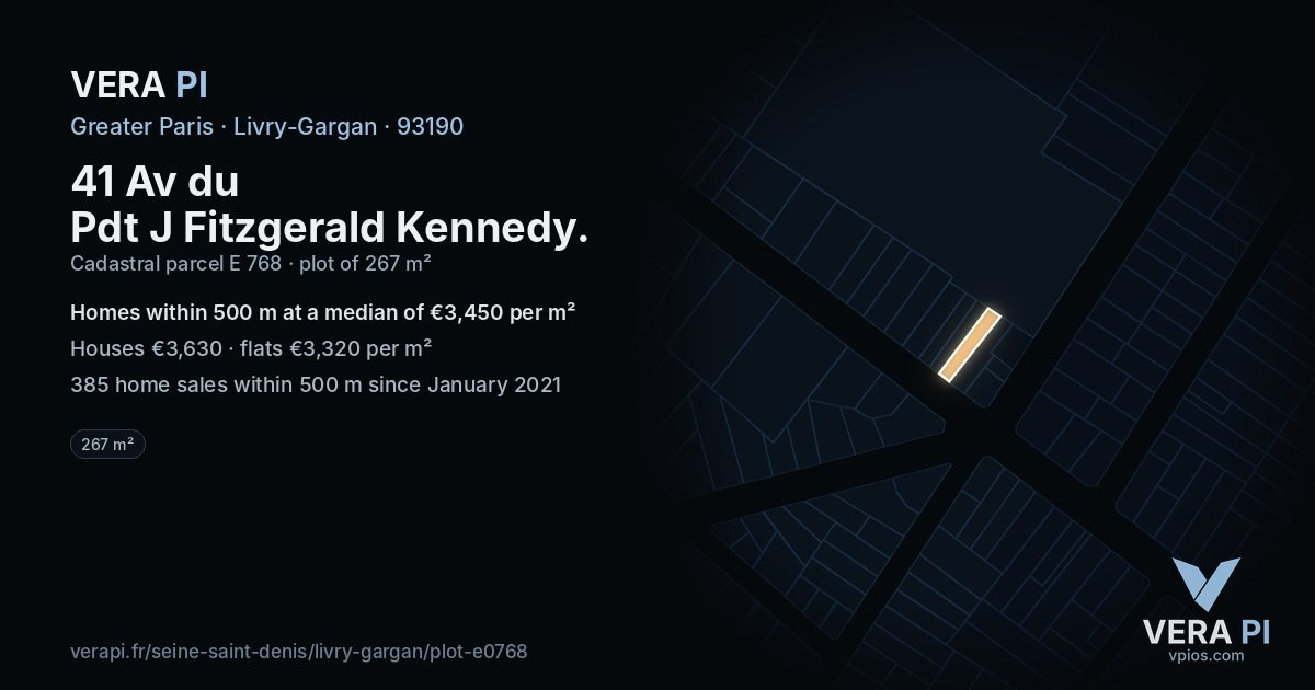 41 Av du Pdt J Fitzgerald Kennedy, Livry-Gargan at night – the plot lit, the parcels around coloured by the prices near them