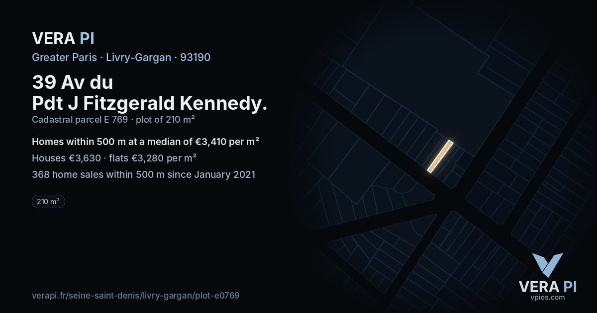 39 Av du Pdt J Fitzgerald Kennedy, Livry-Gargan at night – the plot lit, the parcels around coloured by the prices near them