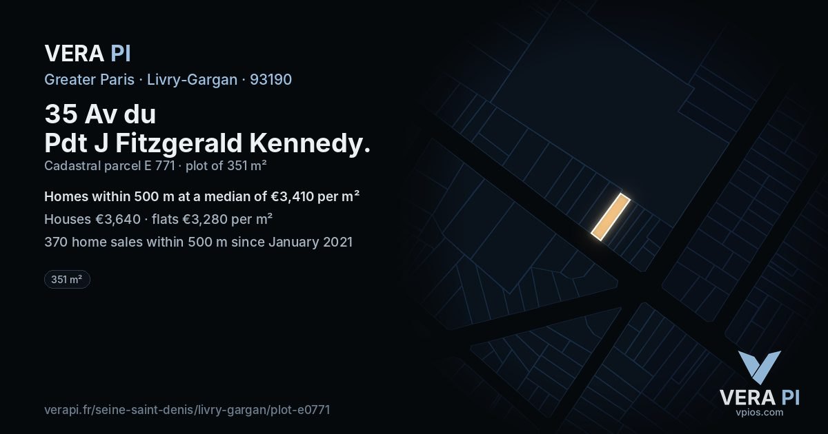 35 Av du Pdt J Fitzgerald Kennedy, Livry-Gargan at night – the plot lit, the parcels around coloured by the prices near them