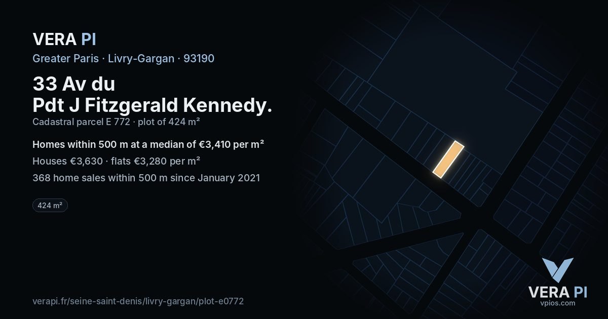 33 Av du Pdt J Fitzgerald Kennedy, Livry-Gargan at night – the plot lit, the parcels around coloured by the prices near them