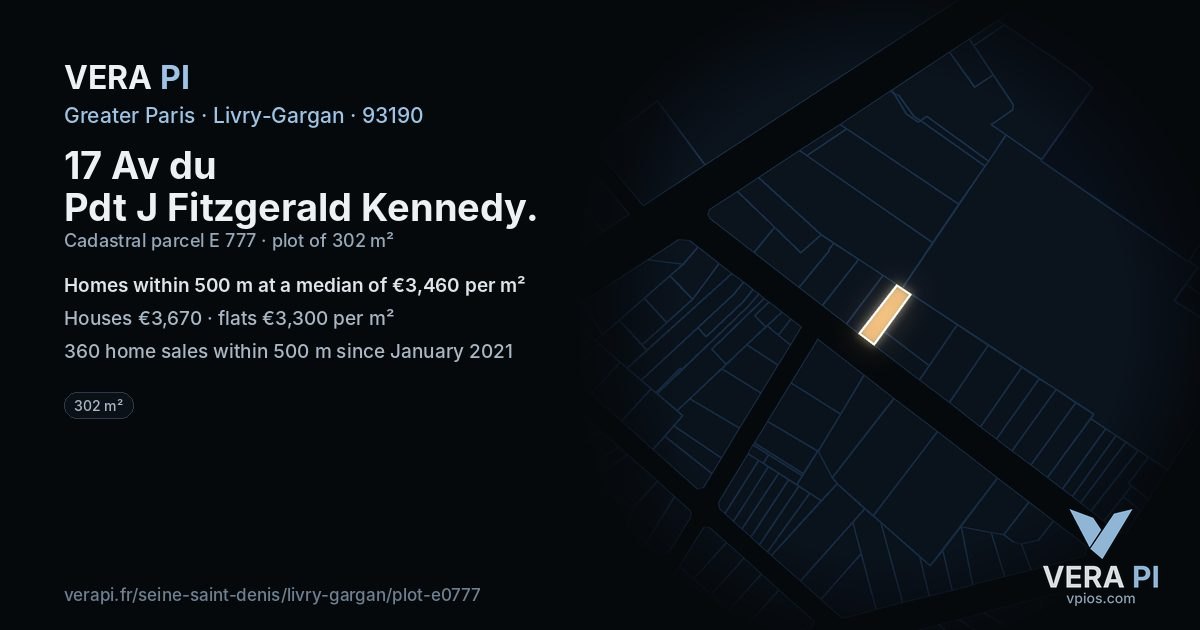 17 Av du Pdt J Fitzgerald Kennedy, Livry-Gargan at night – the plot lit, the parcels around coloured by the prices near them