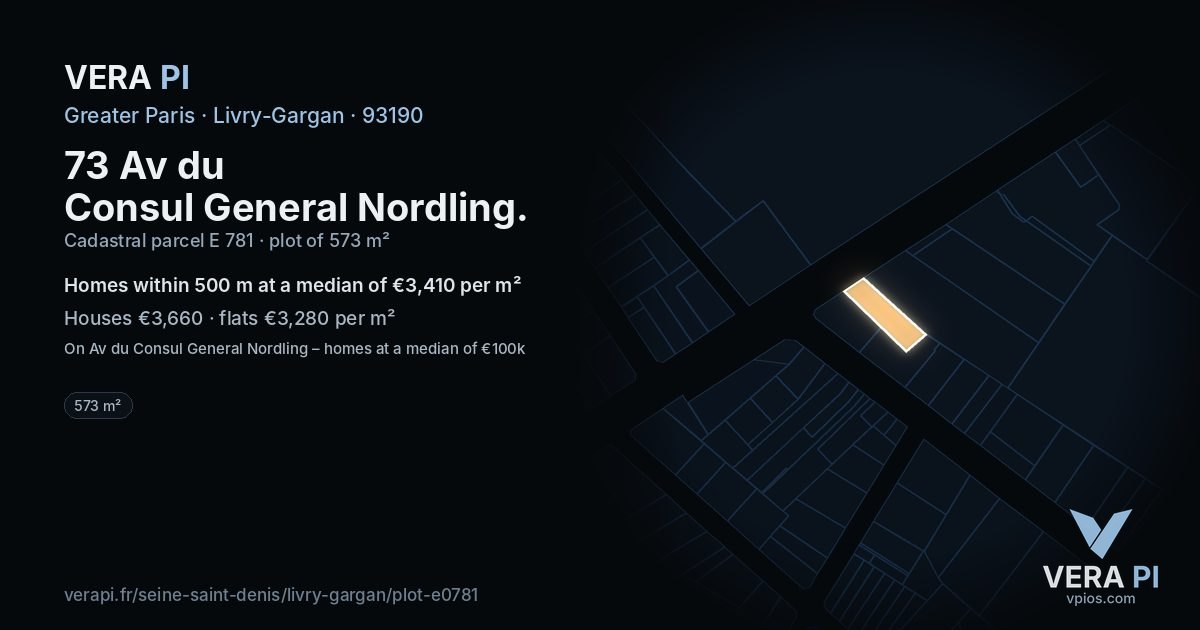 73 Av du Consul General Nordling, Livry-Gargan at night – the plot lit, the parcels around coloured by the prices near them