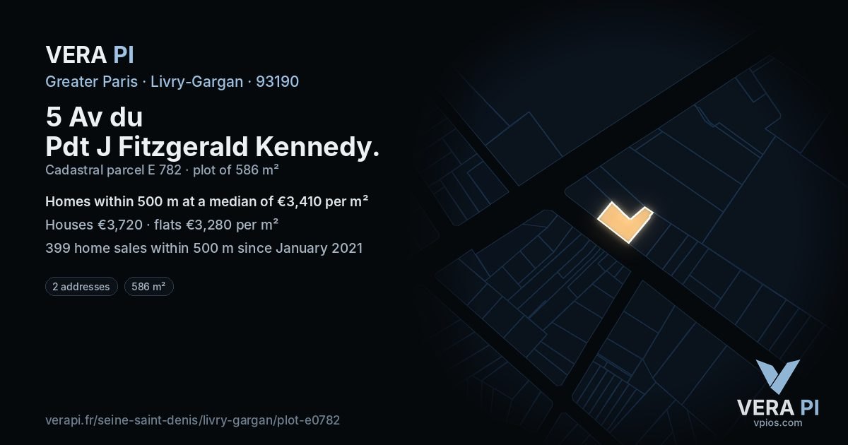 5 Av du Pdt J Fitzgerald Kennedy, Livry-Gargan at night – the plot lit, the parcels around coloured by the prices near them