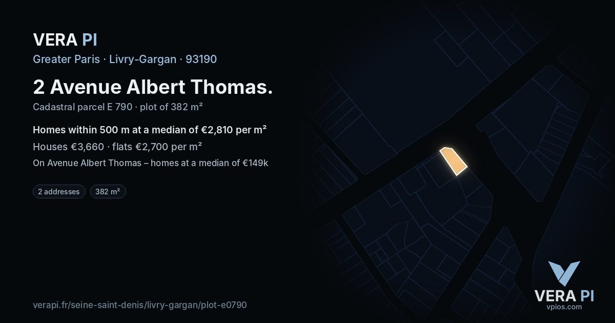 2 Avenue Albert Thomas, Livry-Gargan at night – the plot lit, the parcels around coloured by the prices near them