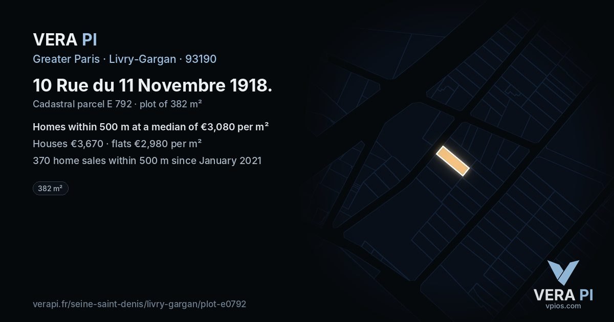 10 Rue du 11 Novembre 1918, Livry-Gargan at night – the plot lit, the parcels around coloured by the prices near them