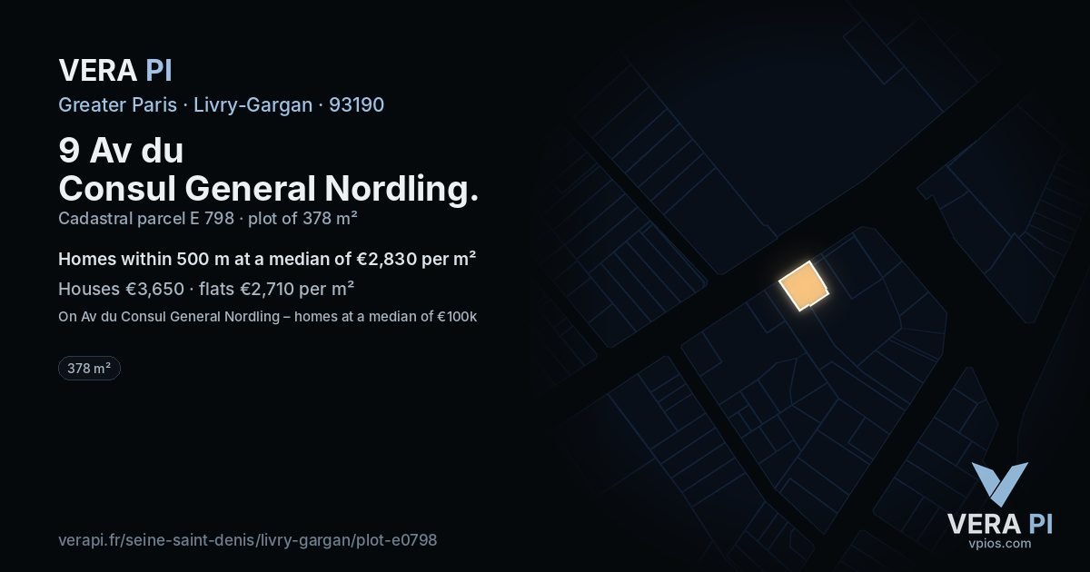 9 Av du Consul General Nordling, Livry-Gargan at night – the plot lit, the parcels around coloured by the prices near them