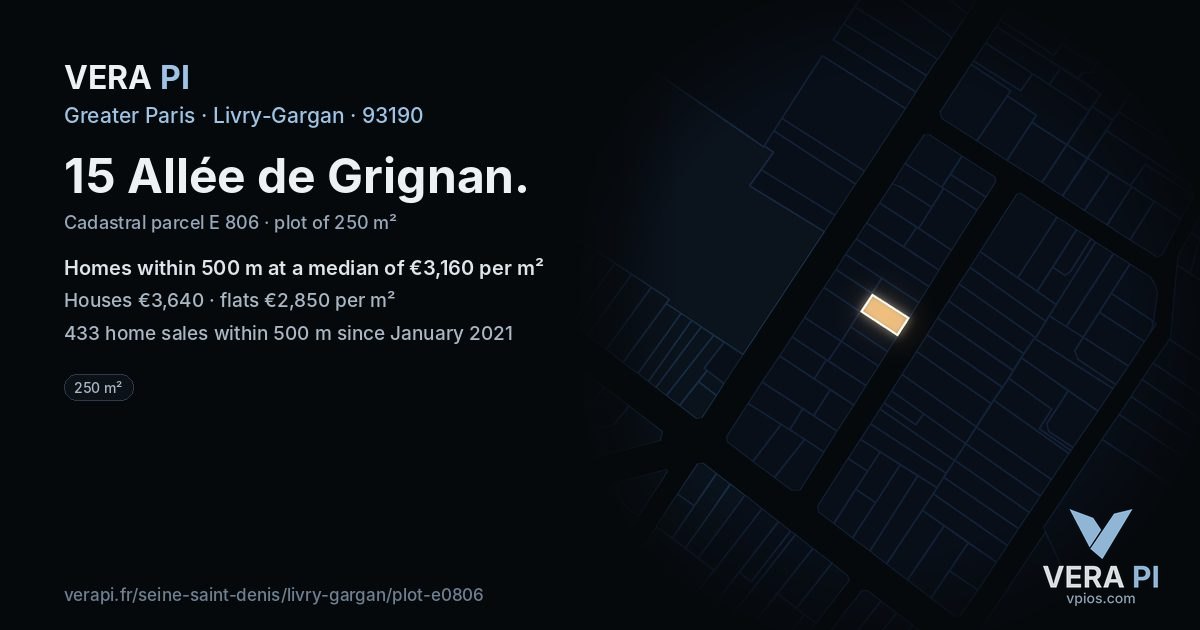 15 Allée de Grignan, Livry-Gargan at night – the plot lit, the parcels around coloured by the prices near them