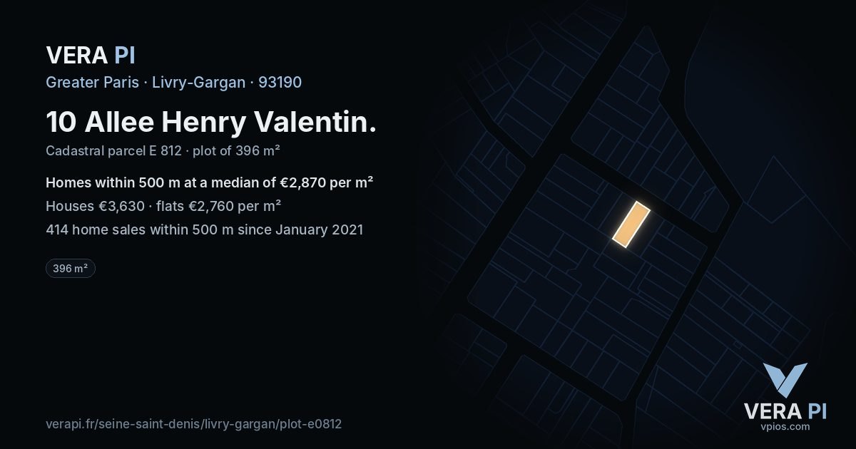 10 Allee Henry Valentin, Livry-Gargan at night – the plot lit, the parcels around coloured by the prices near them