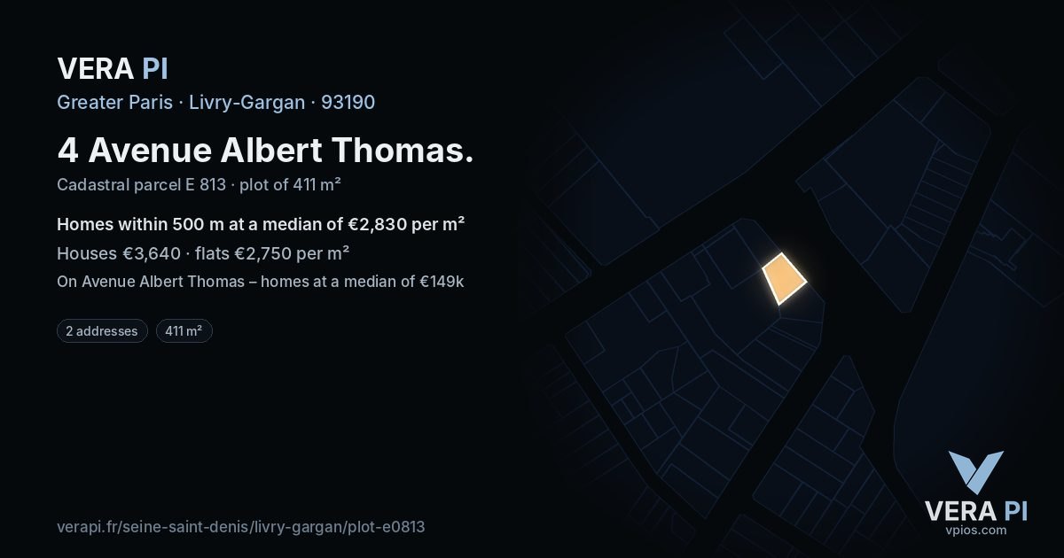 4 Avenue Albert Thomas, Livry-Gargan at night – the plot lit, the parcels around coloured by the prices near them