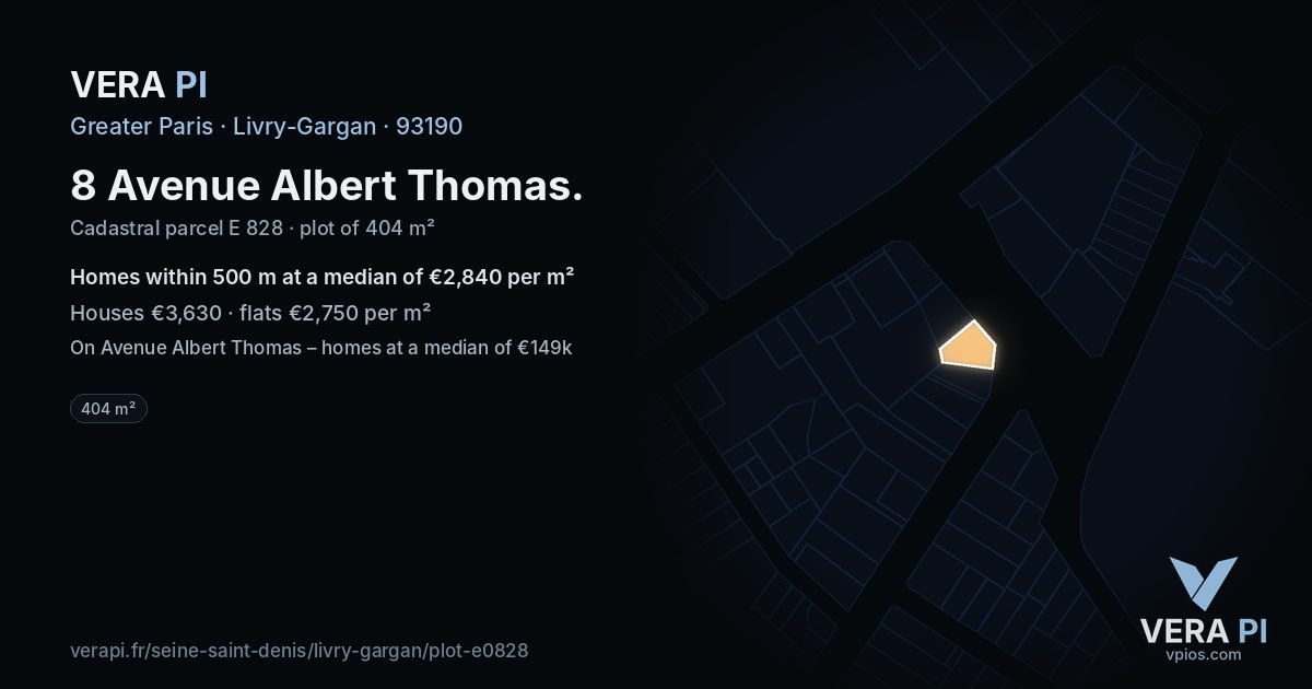 8 Avenue Albert Thomas, Livry-Gargan at night – the plot lit, the parcels around coloured by the prices near them