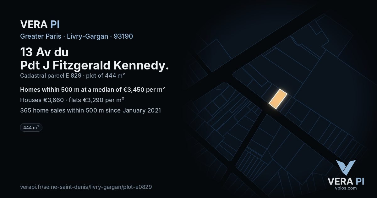 13 Av du Pdt J Fitzgerald Kennedy, Livry-Gargan at night – the plot lit, the parcels around coloured by the prices near them