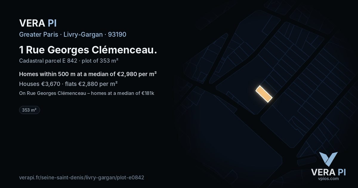 1 Rue Georges Clémenceau, Livry-Gargan at night – the plot lit, the parcels around coloured by the prices near them