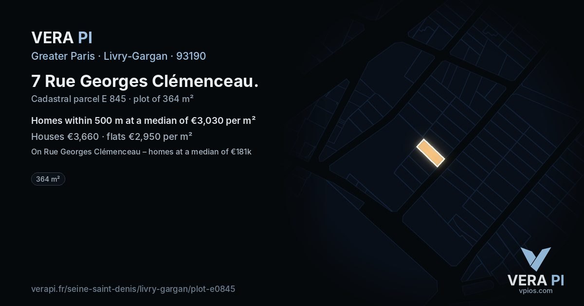 7 Rue Georges Clémenceau, Livry-Gargan at night – the plot lit, the parcels around coloured by the prices near them