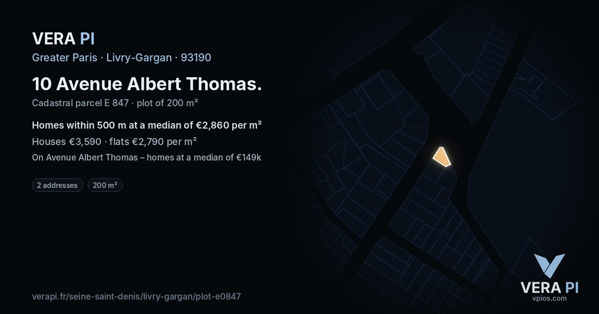 10 Avenue Albert Thomas, Livry-Gargan at night – the plot lit, the parcels around coloured by the prices near them