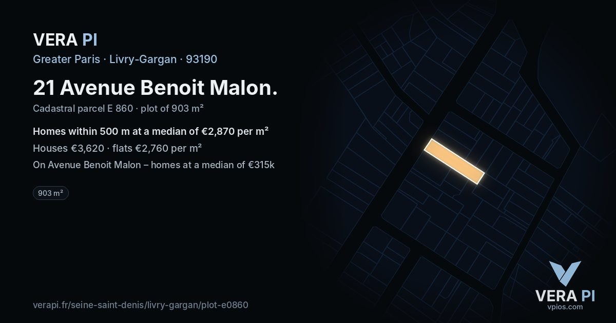 21 Avenue Benoit Malon, Livry-Gargan at night – the plot lit, the parcels around coloured by the prices near them