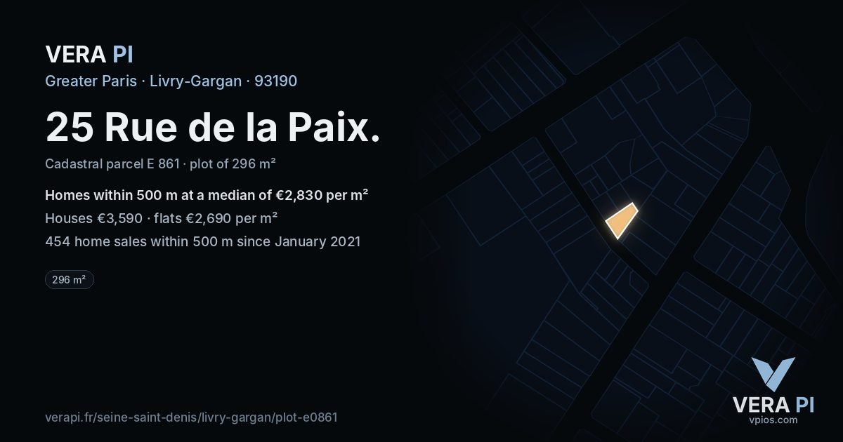 25 Rue de la Paix, Livry-Gargan at night – the plot lit, the parcels around coloured by the prices near them