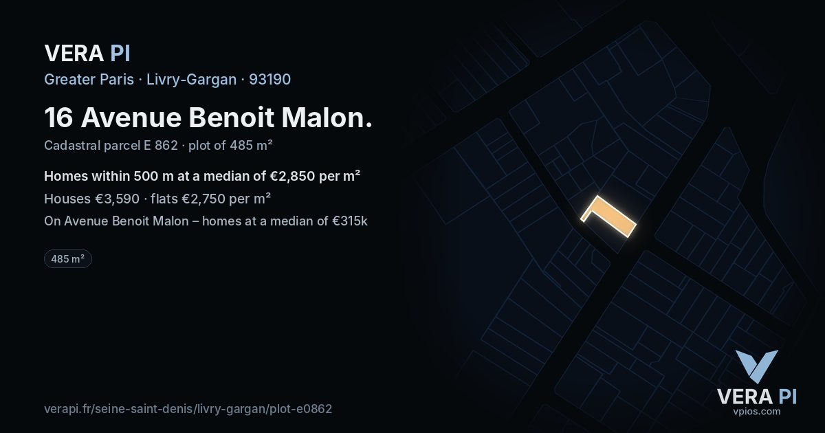 16 Avenue Benoit Malon, Livry-Gargan at night – the plot lit, the parcels around coloured by the prices near them