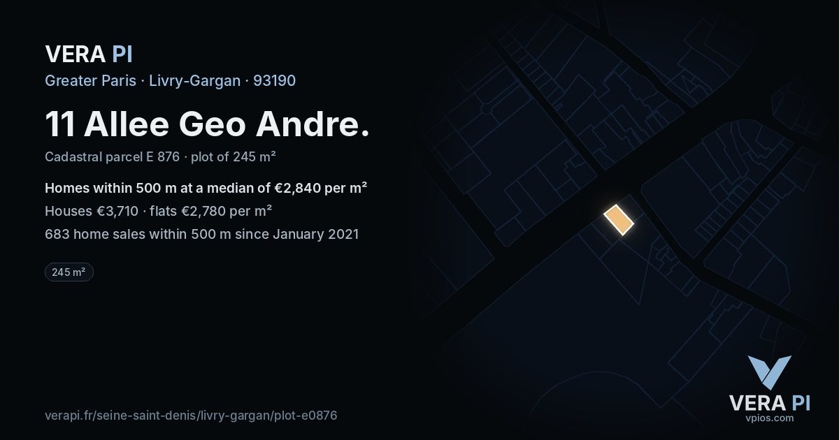 11 Allee Geo Andre, Livry-Gargan at night – the plot lit, the parcels around coloured by the prices near them